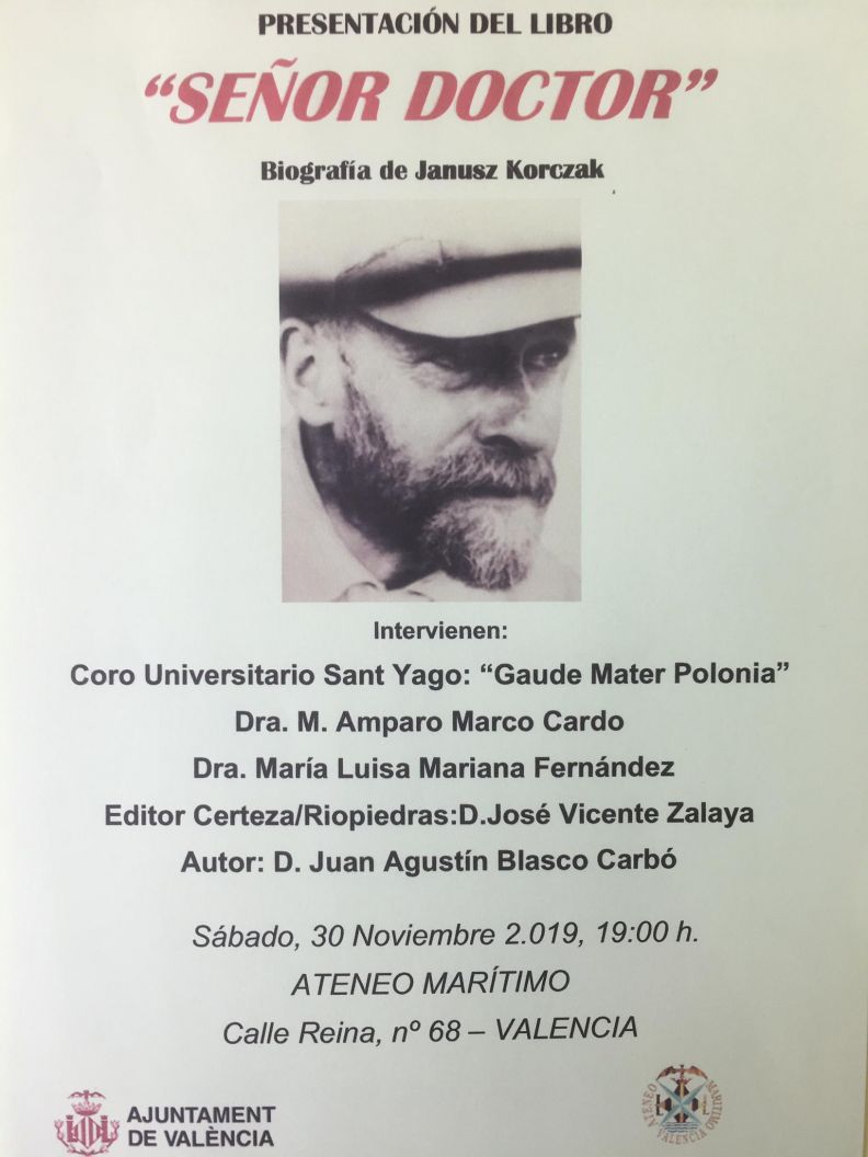 La presentación de la biografía de Janusz Korczak, 30 de noviembre en Ateneo Marítimo de Valencia